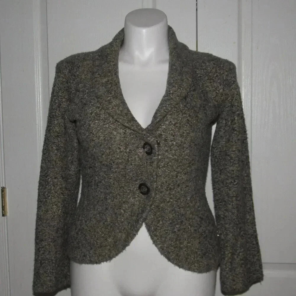 CABI Shawl Collar Knit Button Front Brown Tan Cardigan Style #340 Jacket Size M - Picture 2 of 7